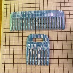 Machete No. 2 and No. 4 Blue Checker Wide Tooth Combs